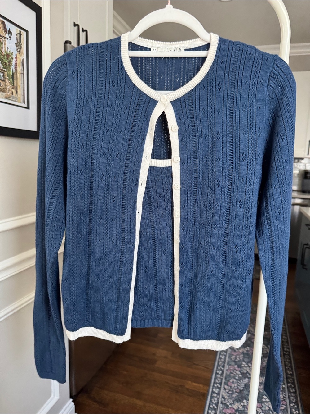 NWOT Abercrombie & Fitch Blue Knit Cardigan with White Trim